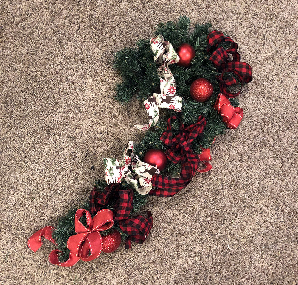 buffalo plaid and woodland candy cane wreath