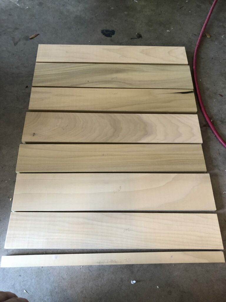 All of the poplar boards cut and ready for assembly