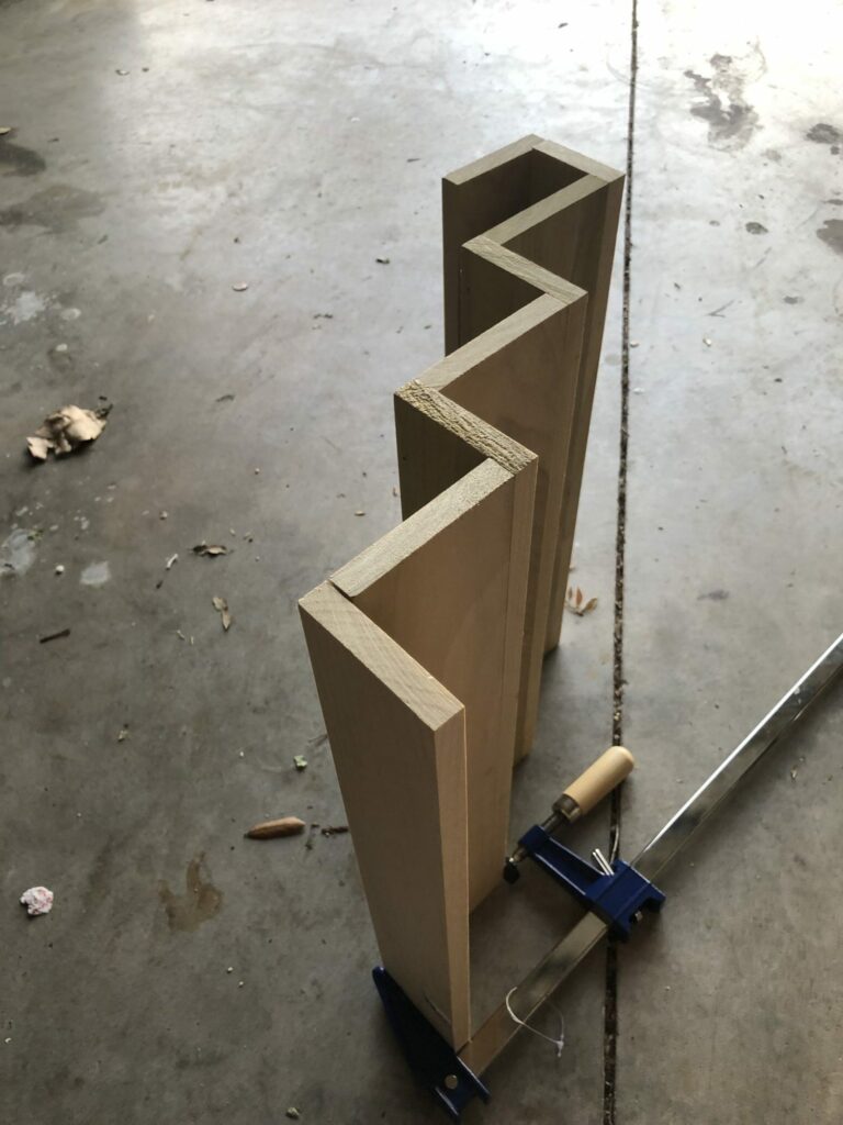 A side view of the spice cabinets under construction