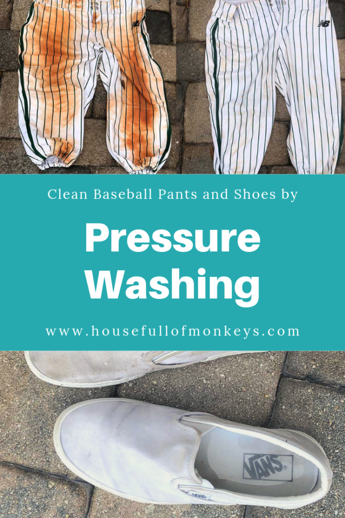 Pressure washing baseball pants and vans canvas shoes