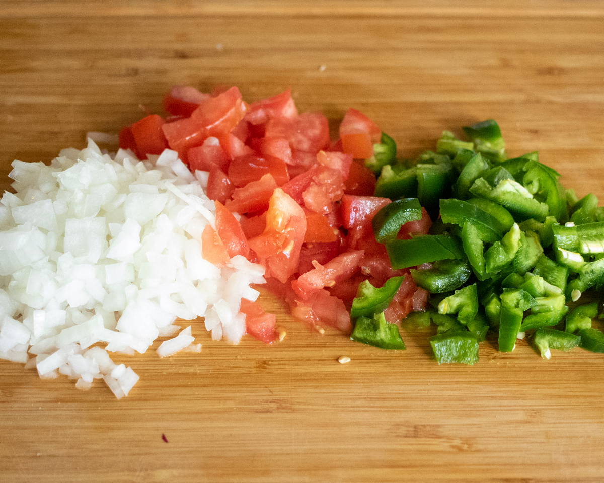 onions, tomatoes, and jalapeno peppers