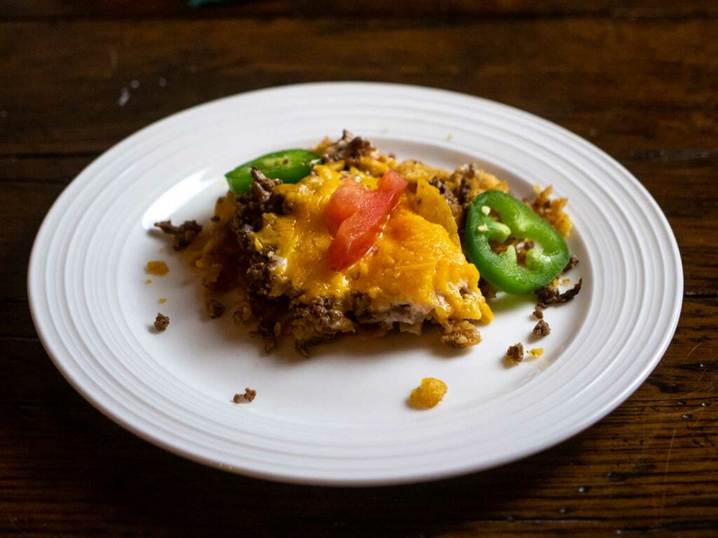 Walking Taco Bake, Plated