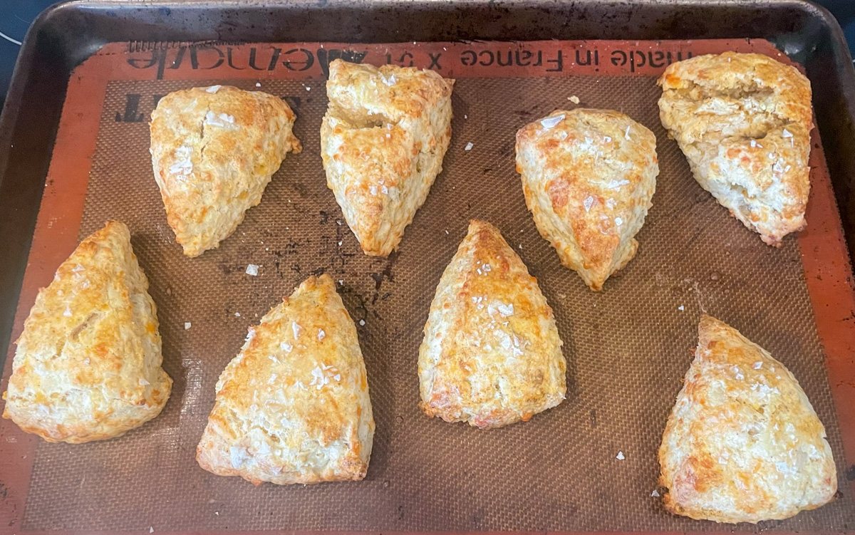 Garam masala cheese scones just out of the oven and still on baking sheet