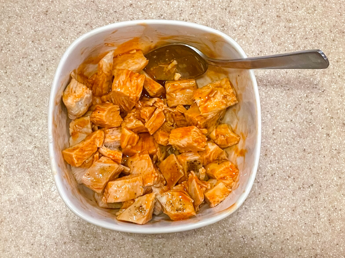 Diced chicken tossed in Buffalo Sauce