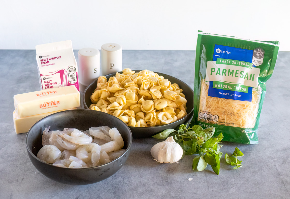 Ingredients for shrimp tortellini alfredo