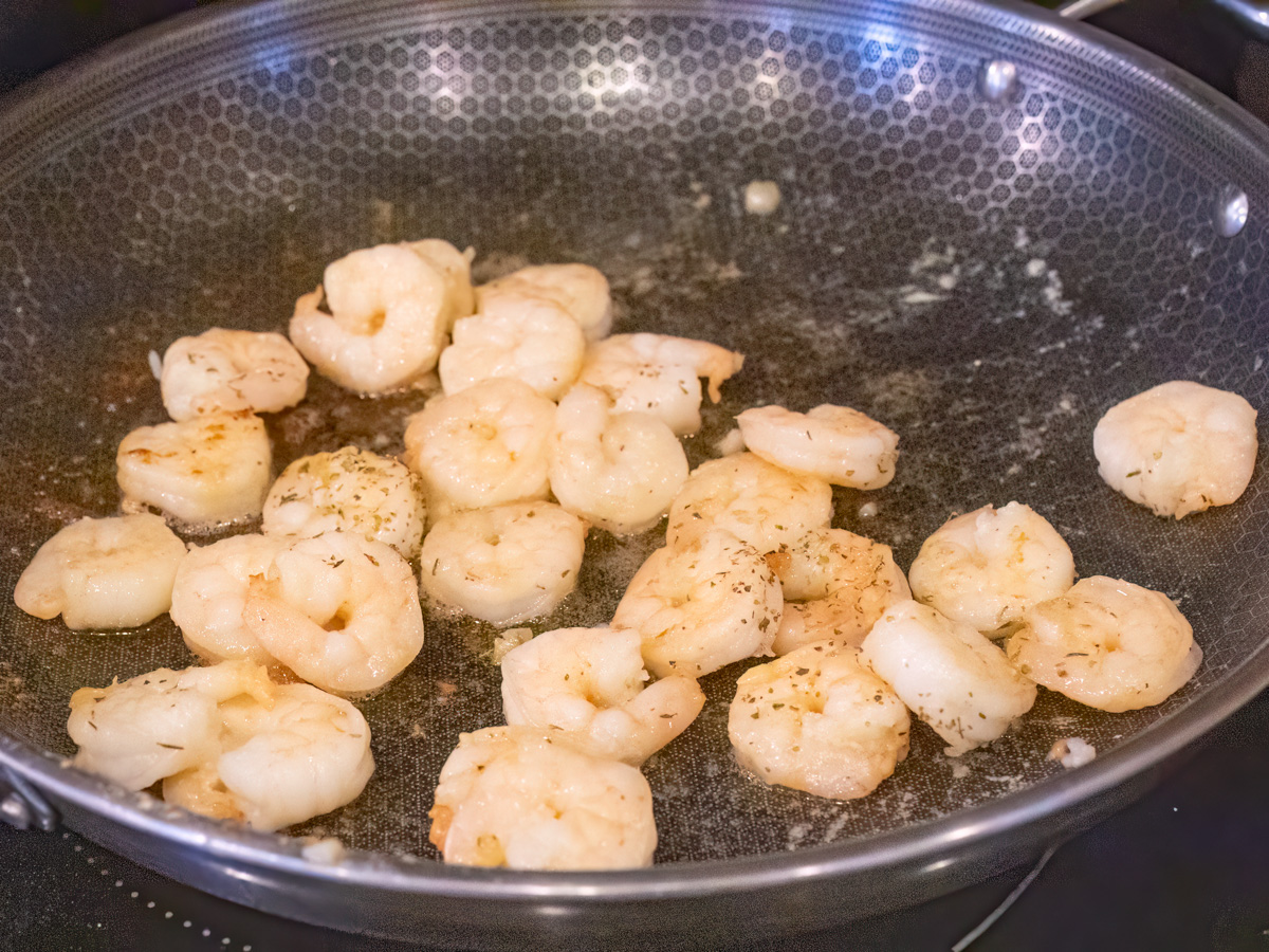 shrimp being sautéed