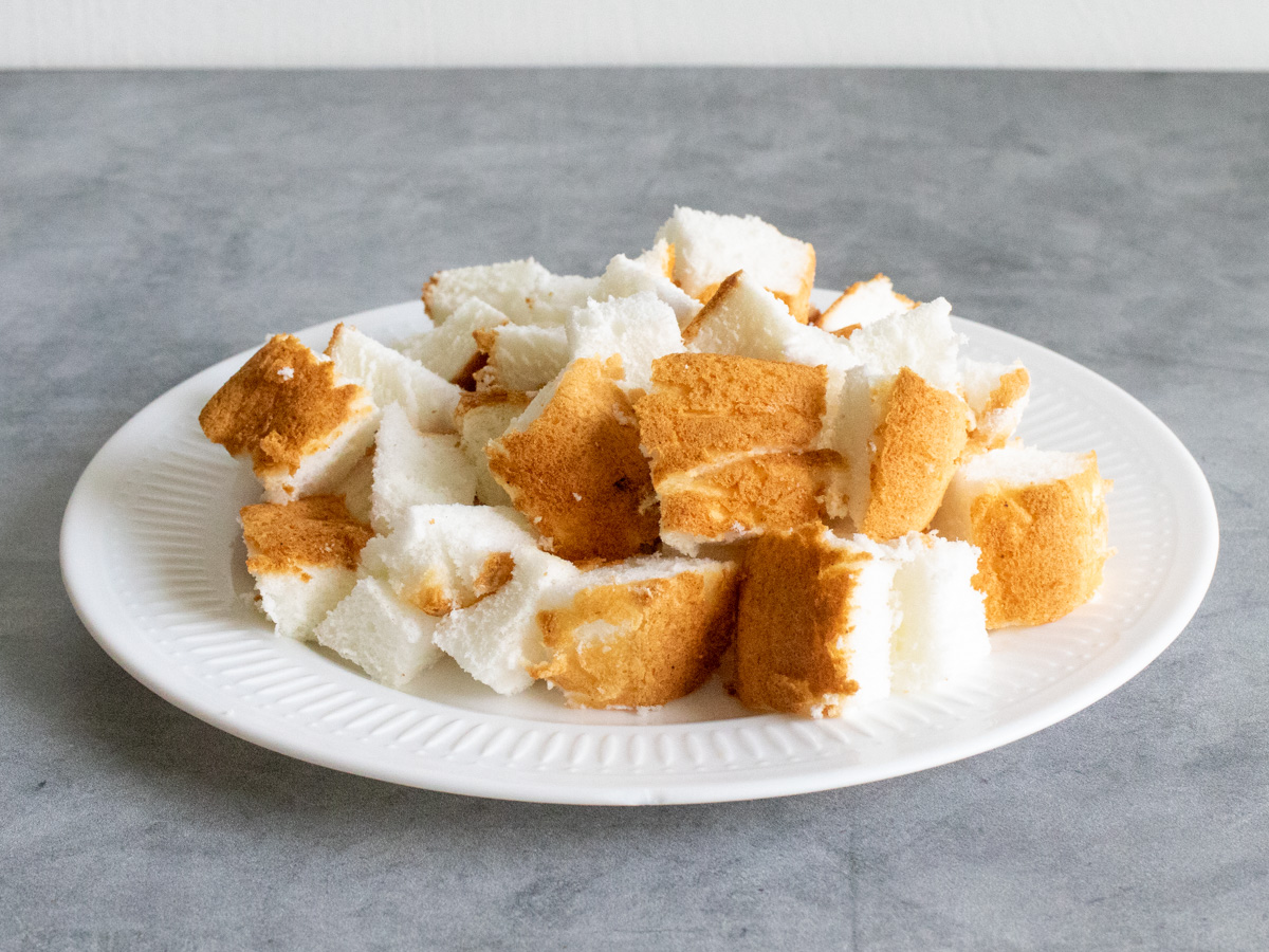 Angel food cake pieces on a place
