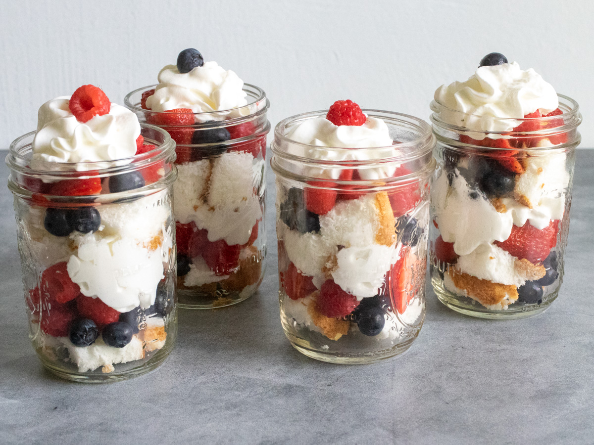 4 completely assembled patriotic berry trifles