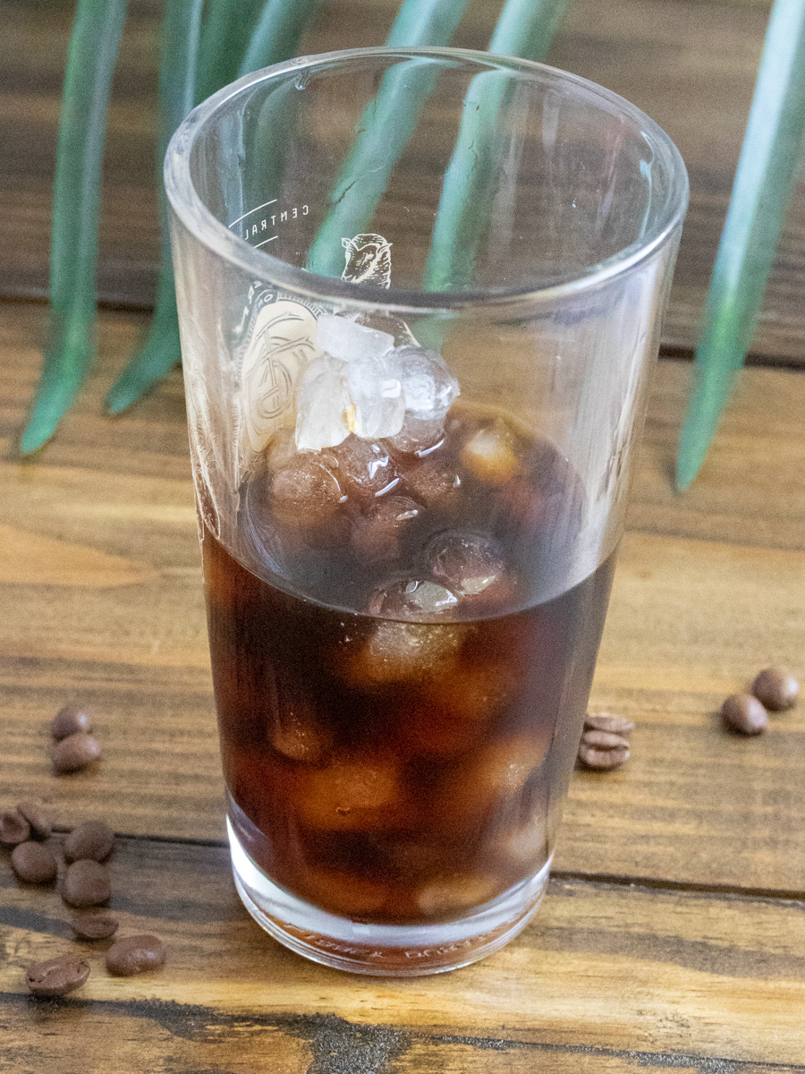 Iced coffee step 2 - adding coffee, simple syrup and vanilla extract