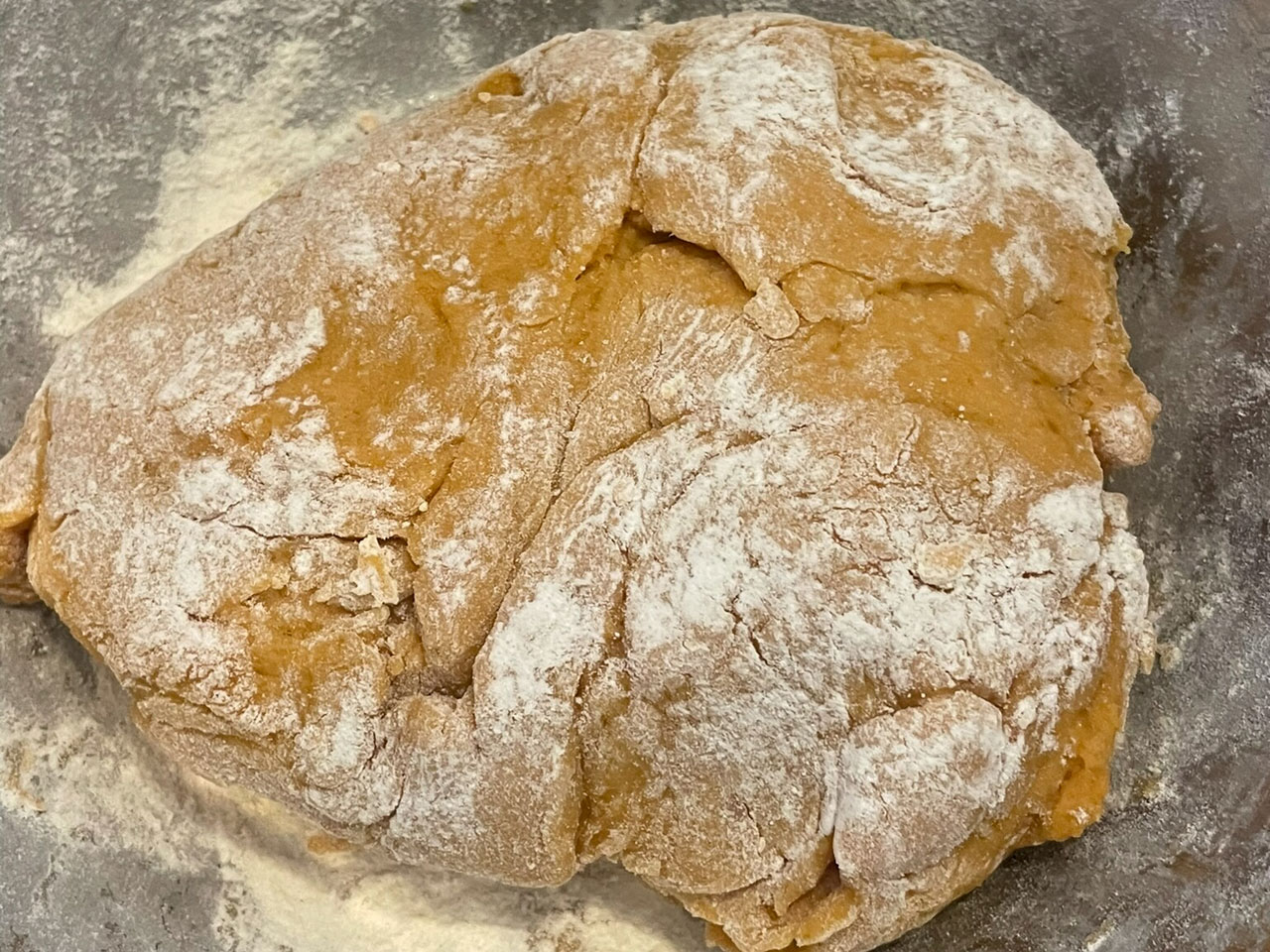 Pumpkin frybread dough after mixing
