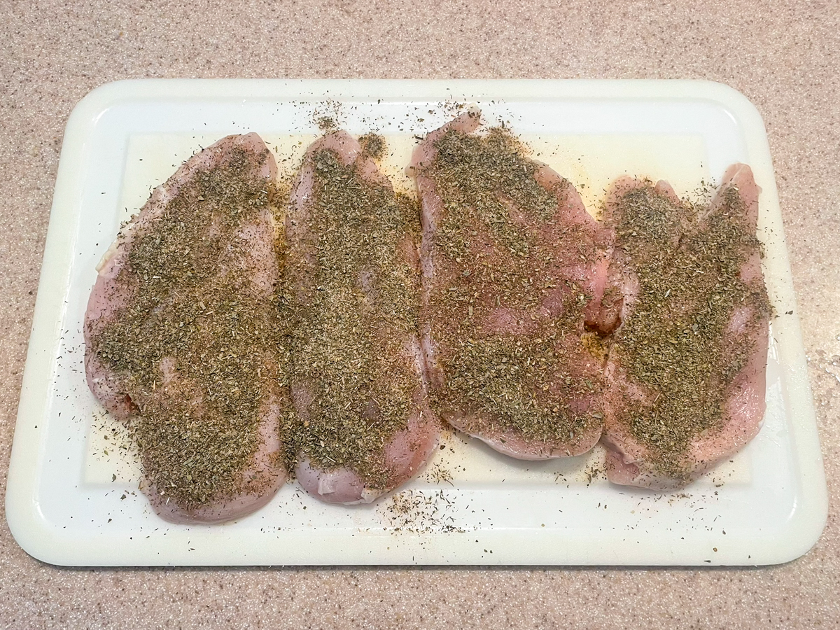 Chicken coated in herb mixture