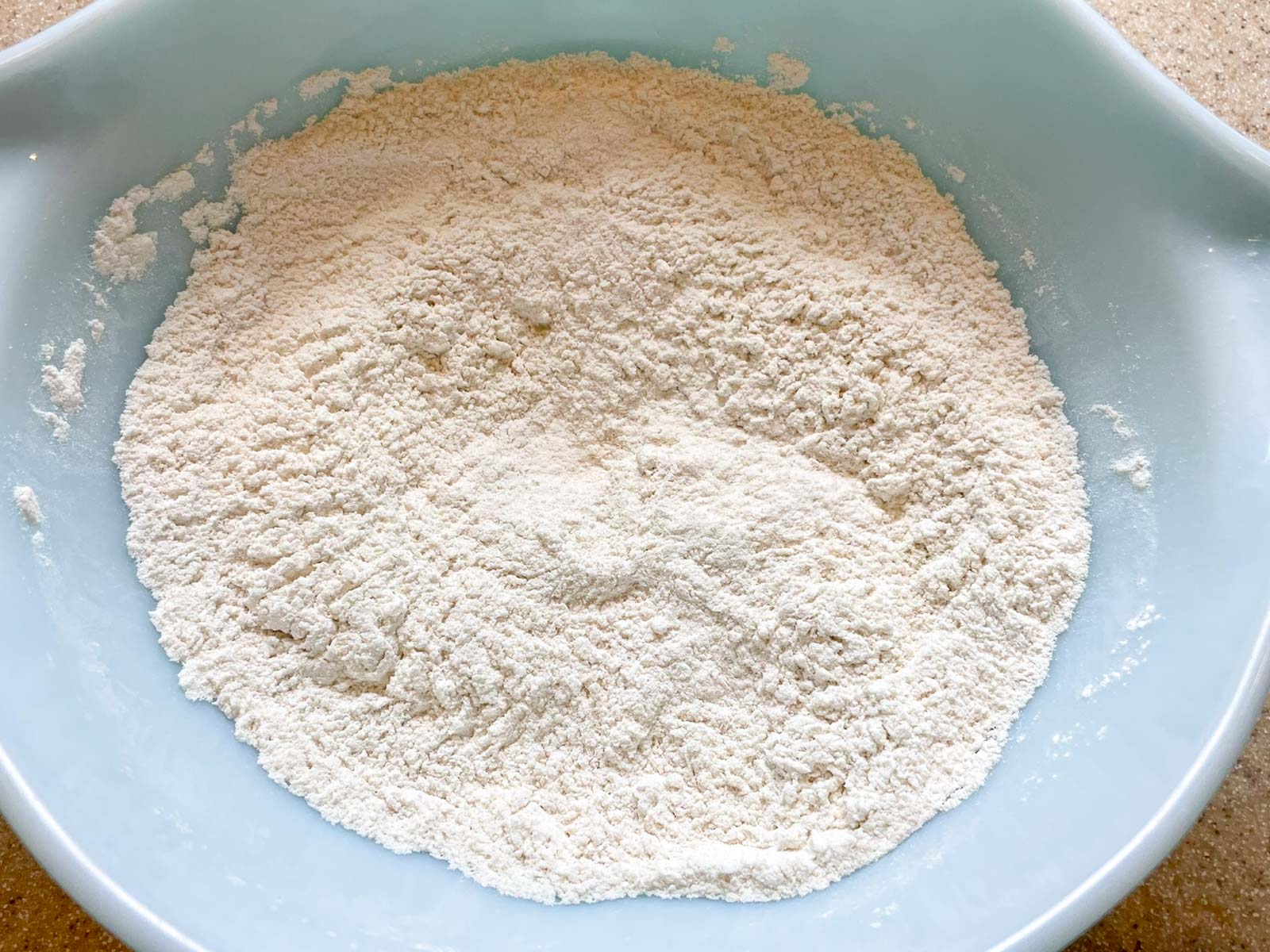 Pancake dry ingredients in a mixing bowl