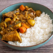 Jamaican Jerk Chicken with rice in a bowl