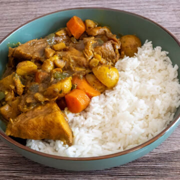 Jamaican Jerk Chicken with rice in a bowl